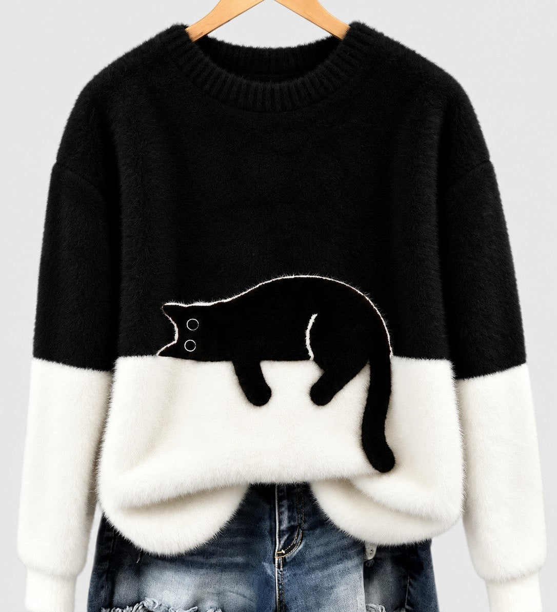 Clíona - Fluffy Cat Colour Block Jumper