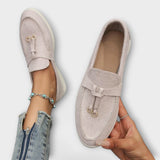 Bébhinn - Beige Lace Slip-On Moccasins