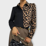 Saoirse - Black & Leopard Colourblock Blouse